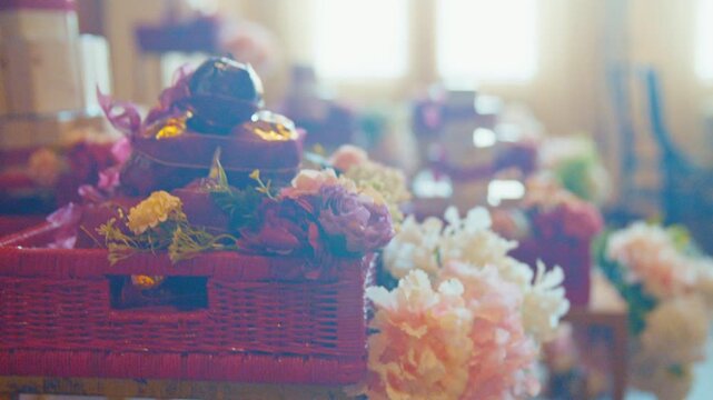 Traditional Chinese Engagement Gift Boxes with Flowers and Apples