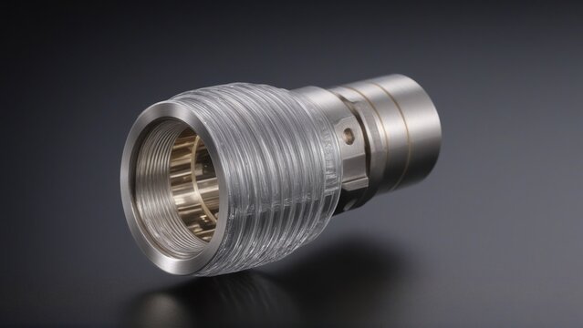 Precision fiber optic cable termination connector close-up