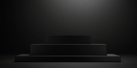Obraz premium Contemporary 3D visual of a podium enveloped in abstract dark geometry.
