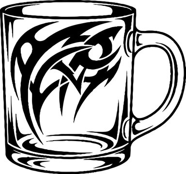 Glass Coffee Mug with Tribal Tattoo Pattern Design