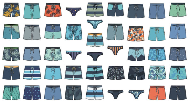 Collection of mens swimwear briefs shorts.