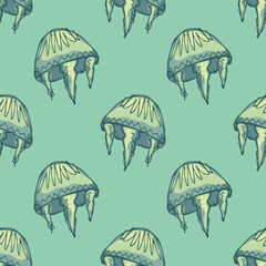 Seamless pattern with hand drawn jellyfish Sea animal Cute marine underwater creature Medusa For kids print, wrapping paper, greeting cards, fabric, package, background © Daria Shane