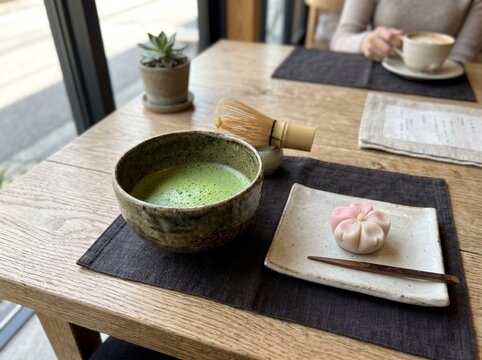 お洒落なカフェで味わう本格抹茶と季節の和菓子。大切な人と過ごす癒やしのティータイム