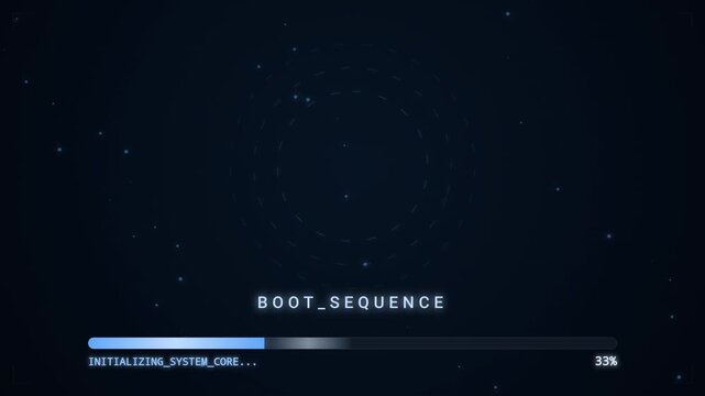 Futuristic System Boot Sequence Loading Screen with Progress Bar