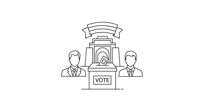 Black and White Vector Graphic Depicting Election Process