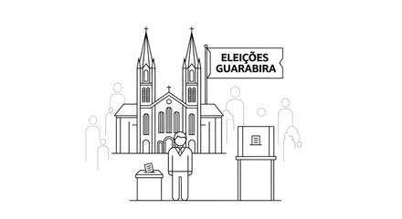 Naklejka premium Candidate Standing by Ballot Box in Front of Large Cathedral
