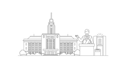 Naklejka premium Government building with speaker at podium during election