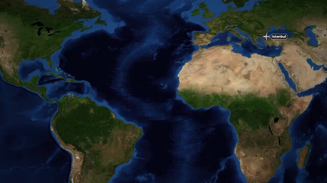 Animated Flight Route Map from Istanbul Turkey to Lima Peru