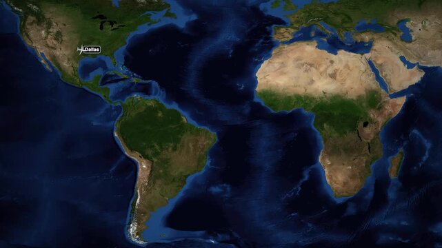 Animated Flight Route Map from Dallas to Cairo Across the Atlantic Ocean
