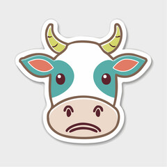Fototapeta premium Sad Cow Face Cartoon Sticker
