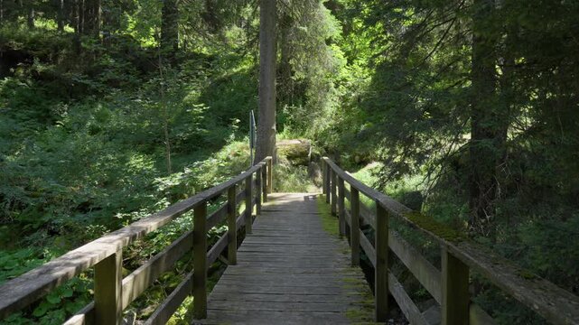 Wooden bridge hiking trail Italian Alps region Europe trip outdoors Valle Spluga