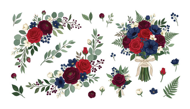 Beautiful floral design with garden flowers, decorative flowers, and floral elements