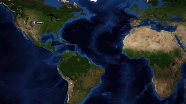 Animated Flight Route Map from Denver to Rome Across Atlantic Ocean