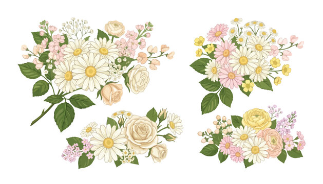 Floral design charming flowers, plants, garden flowers, decorative floral elements