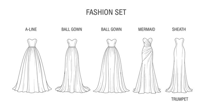 Different types of wedding dress silhouettes.