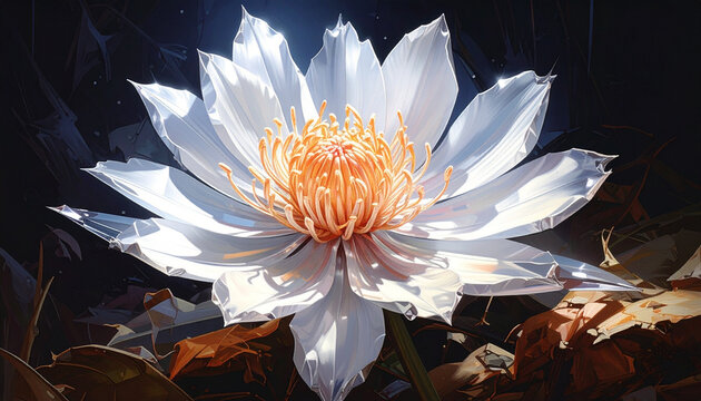 Elegant white flower illuminated