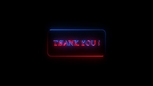 Cinematic Red and Blue Neon Thank You Text Animation with Double Color Glowing Frame for Gratitude and Outros