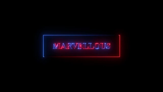 Dynamic Red and Blue Neon Marvellous Text Animation with Radiant Light Frame for Success and Achievement Concepts