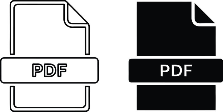 Pdf document icons outline and solid black versions for digital use
