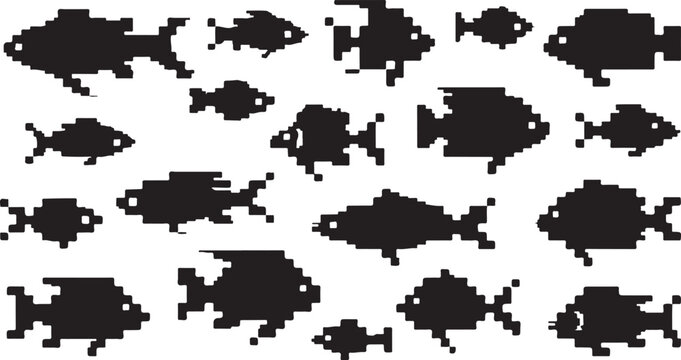 Black fish silhouettes on white background pattern design