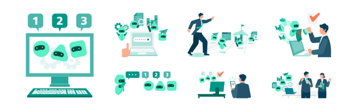 Next-generation business automation system featuring autonomous AI agents and multi-agent workflows collaborating to execute complex tasks and optimize corporate productivity.