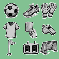 Kawaii Chibi Grey Soccer Gear and Football Equipment Sticker Set © CllifforD