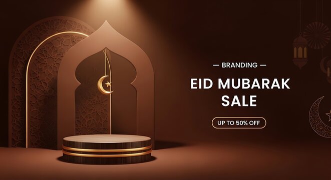 Eid mubarak sale banner elegant podium for product display eid al adha promotion