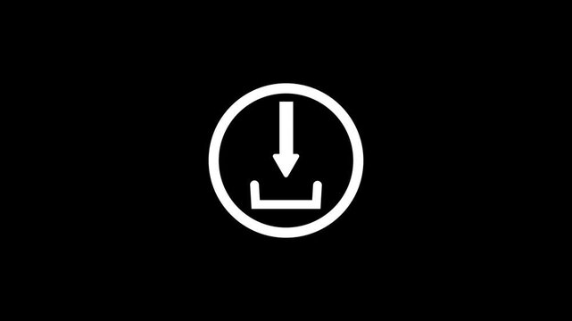White Download Icon with Circular Loading Progress Bar Animation on Black Background for Software Update Data Transfer Speed and Cloud Computing Storage Concepts