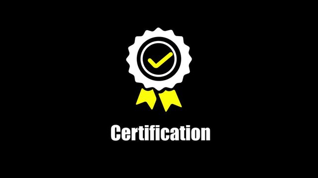 Neon quality assurance certification and digital document icon, representing compliance, business standards, verification, and professional certification management.
