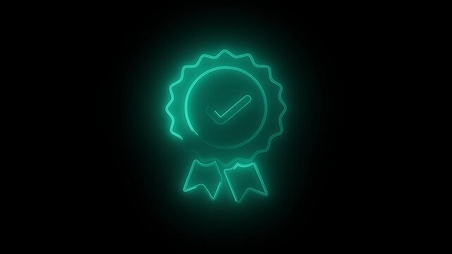 Neon quality assurance certification and digital document icon, representing compliance, business standards, verification, and professional certification management.