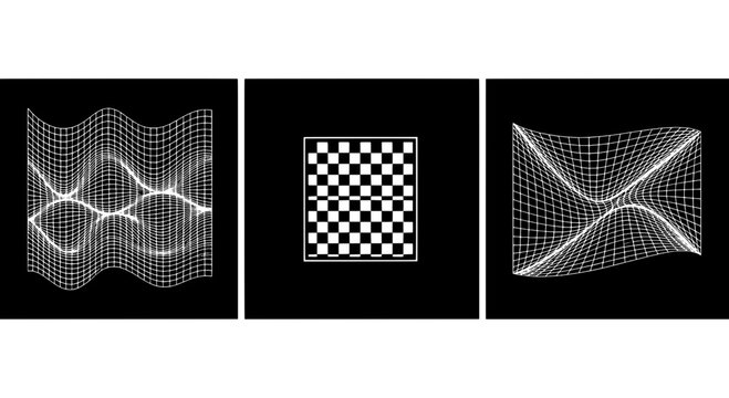 Squares geometric pattern with glossy metallic grain and wavy light trails, creating a futuristic tech background for digital art, UI design, and
