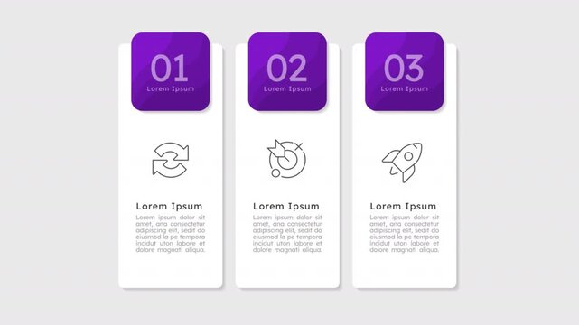 Business planning infographic 3 steps template animation. Startup organization. Sequence options HD video. Animated blank diagram visualization. Process layout empty design element. Motion graphics