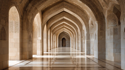 Obraz premium Intricate arched hallway in historic building