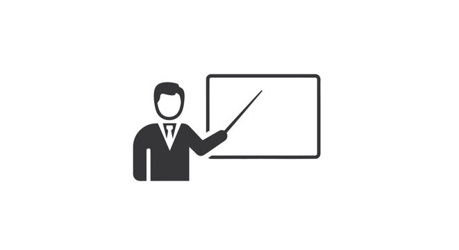 Businessman presenting on white board.