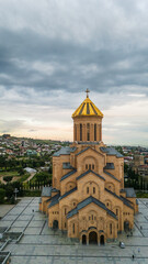 Obraz premium aerial view of the Holy Trinity Cathedral of Tbilisi (Sameba) at sunset
