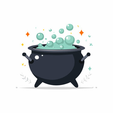 Witch's Cauldron Bubbling with Potion and Sparkles