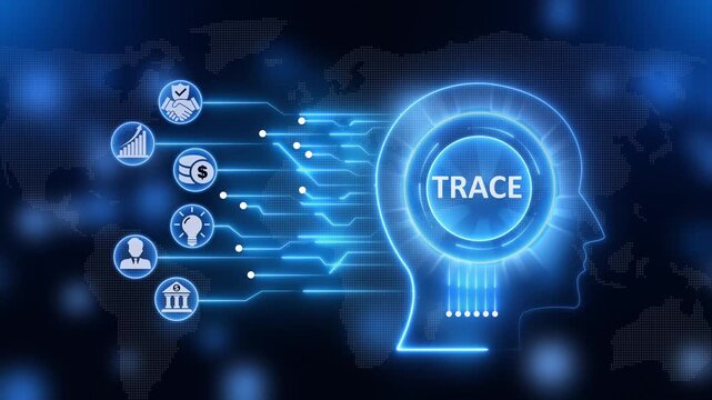 Digital Brain with T R A C E Concept Flowing Data and Representing Business Strategy and Technology TRACE concept