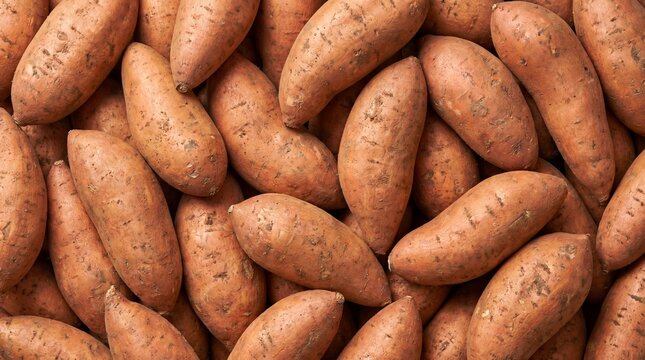 A vibrant pile of fresh sweet potatoes with their characteristic orange skin and elongated oval shapes creating a warm and inviting natural texture