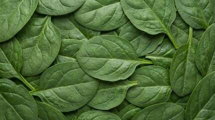 Obraz premium Vibrant green spinach leaves forming a lush, organic background with intricate vein details, healthy eating and natural food concepts