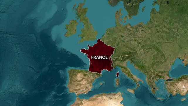Cinematic animation connecting France with French Guiana on a global map