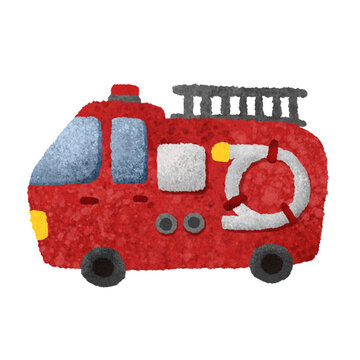 かわいい消防車の手描きイラスト素材