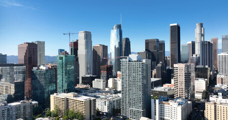 Los Angeles cityscape urban towers. Los Angeles downtown skyline financial center. Los Angeles modern skyscrapers panorama. Los Angeles aerial drone skyline. © Volodymyr