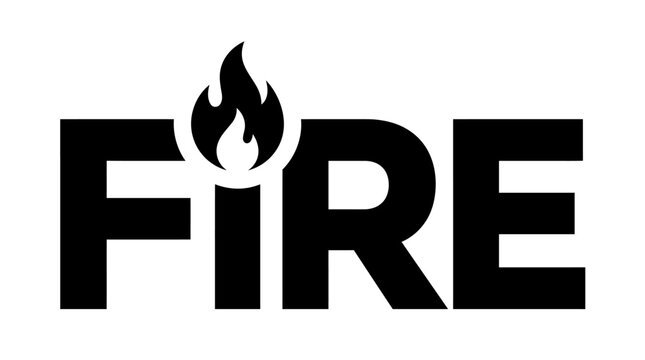 Fire flame icon with text.