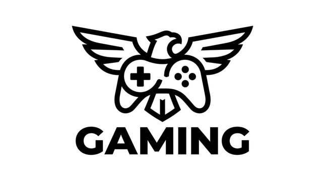Gaming logo with controller wings symbol.