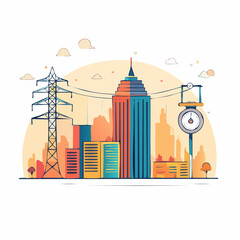 Fototapeta premium Cityscape with Power Lines and Tall Buildings
