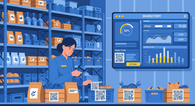 Inventory management system with worker scanning QR code