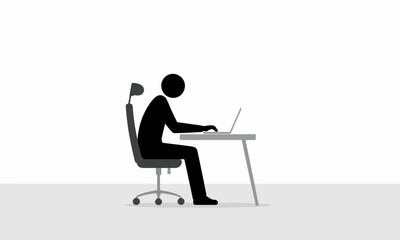 Fototapeta premium Stick Figure Working on Laptop at Desk Vector Illustration