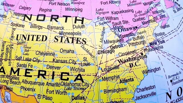 Detailed Political Map of Canada and United States of America Showing Borders States Provinces Geography North America Cartography Educational Reference