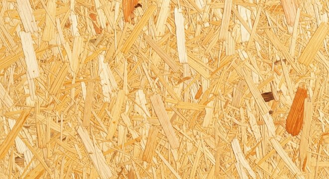 Closeup view of oriented strand board texture with wood fibers