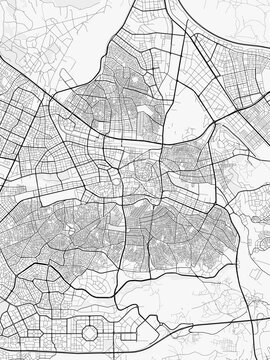 Gaziantep City Map. Minimalist black and white line art poster for printing, wallpaper, wall art, and map resources for home and office decor